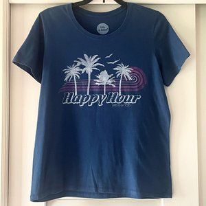 Life Is Good Blue Happy Hour Beach Classic Fit Short Sleeve Crew T Shirt Top S